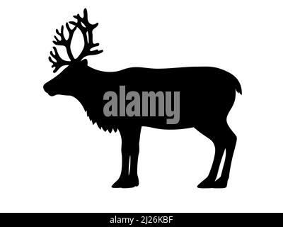 Silhouette of a reindeer. Vector illustration of a black silhouette of a reindeer isolated on a white background. Logo side view, profile. Stock Vector