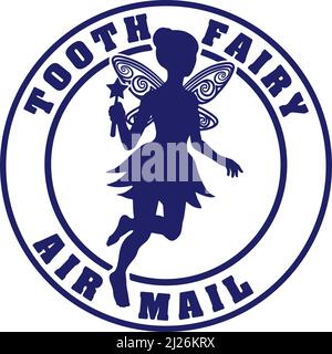 Tooth Fairy Silhouette Letter Air Mail Post Stamp Stock Vector