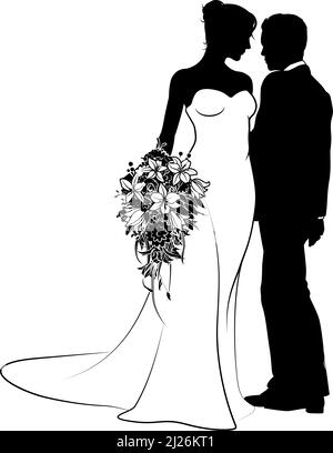 Bride And Groom Couple Wedding Dress Silhouettes Stock Vector