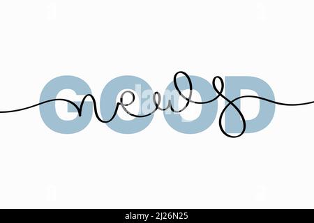 Good news lettering. Vector illustration of creative typography with continuous one line hand drawn text isolated on white background for your design Stock Vector