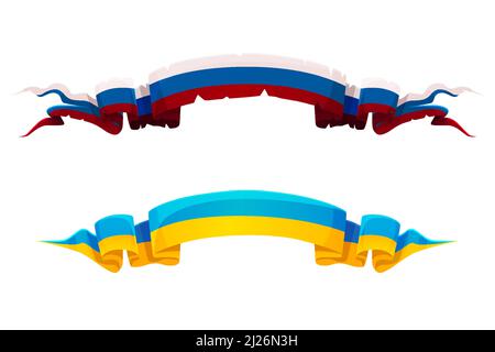 Ukraine and Russia ribbons, stop war. Ukraine flag Stock Vector