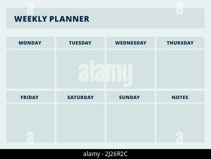 Weekly planner. Horizontal organizer page. Printable template Stock Vector