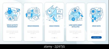 Trends in spacetech blue onboarding mobile app screen Stock Vector