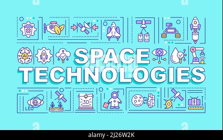Space technologies word concepts turquoise banner Stock Vector