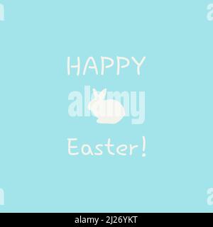 Happy Easter simple minimalistic card with rabbit. Easter Bunny on blue background. Vector illustration Stock Vector