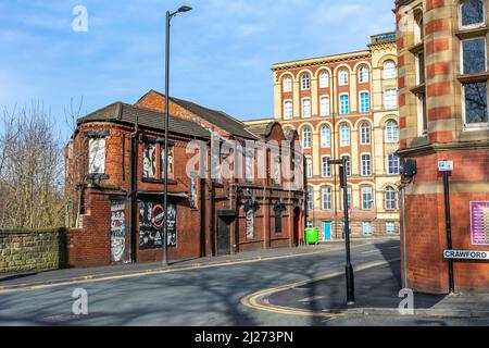 Wigan,  Greater Manchester, England - March 15th 2022 - The streets of Wigan town center and its unique architecture on a sunny winter morning. Stock Photo