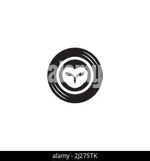 Owl and Vinyl Record logo or icon design Stock Vector