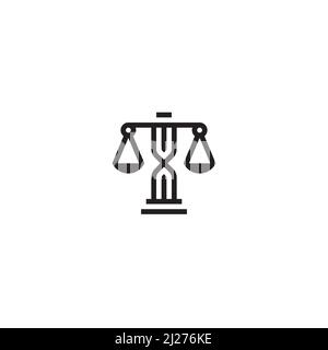 Scale of Justice and Infinity or Hourglass logo or icon design Stock Vector