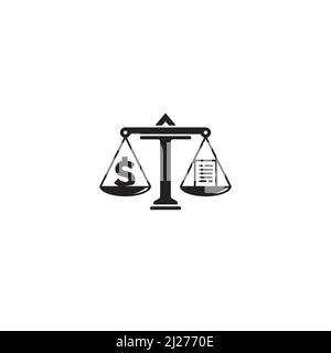 Scale of Justice, Dollar Sign and Letter logo or icon design Stock Vector