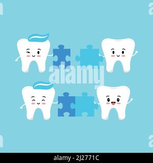 Cute teeth connect puzzle piece vector illustration. Stock Vector
