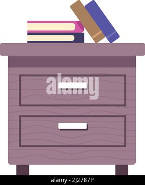 Wooden dresser with pile of books. House furniture icon isolated on white background Stock Vector