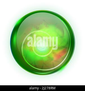 Witch orb. Green magic glowing glass ball isolated on white background Stock Vector