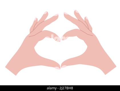 Woman hands showing heart shape gesture, vector illustration, sketch. Symbol of love. Dating, wedding and Valentine day theme. Print for cards Stock Vector