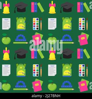 Seamless pattern with school and educational elements. Objects for art, stationery. Print for textile, clothes, book cover, wrapping paper, design and Stock Vector