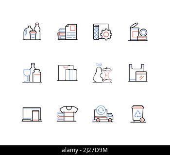 Waste types and sorting - line design style icons Stock Vector