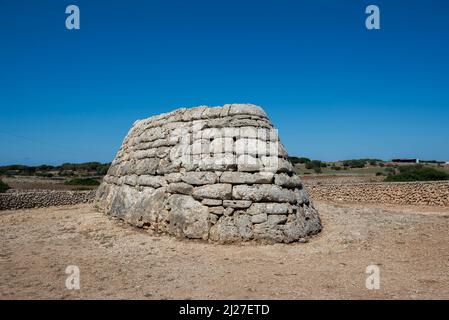 Naveta des Tudons, the most remarkable megalithic chamber tomb in Menorca, Balearic Islands, Spain Stock Photo