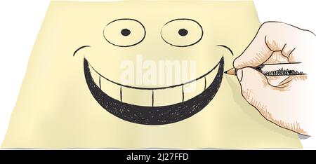 Hand drawing smile on a sheet of paper, vector illustration design Stock Vector