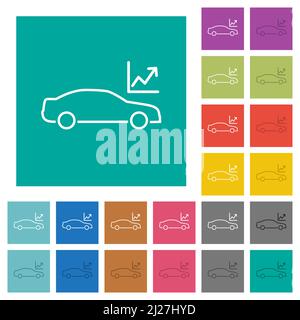 Car diagnostics outline multi colored flat icons on plain square backgrounds. Included white and darker icon variations for hover or active effects. Stock Vector