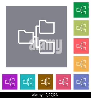 Shared folders outline flat icons on simple color square backgrounds Stock Vector