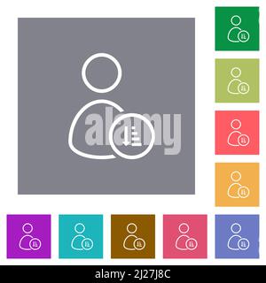User sort ascending outline flat icons on simple color square backgrounds Stock Vector