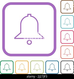 Single bell outline simple icons in color rounded square frames on white background Stock Vector