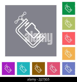 Folder compression outline flat icons on simple color square backgrounds Stock Vector