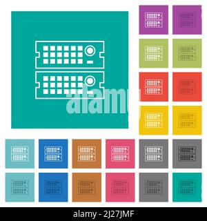 Rack servers outline multi colored flat icons on plain square backgrounds. Included white and darker icon variations for hover or active effects. Stock Vector
