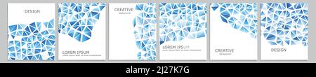 Set of vector cover notebook design. Abstract blue minimal triangles halftone template design for notebook paper, copybook brochures, book, magazine Stock Vector