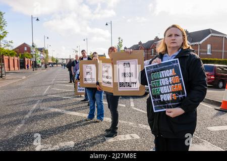 03/05/2010, Belfast, Northern Ireland.  Republicans hold a 'White Line Protest' in the middle of the Falls Road, calling for the end of prison brutality at HMP Maghaberry. Stock Photo