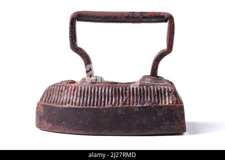 Antique rusty iron iron isolated on white Stock Photo