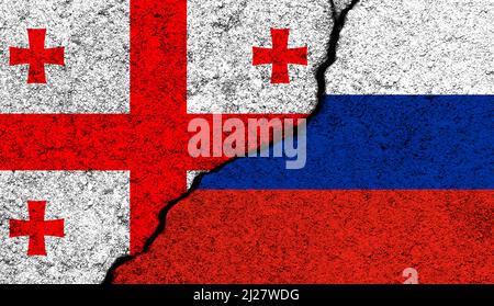 Georgia and Russia flags background. Military conflict, war, independence concept Stock Photo