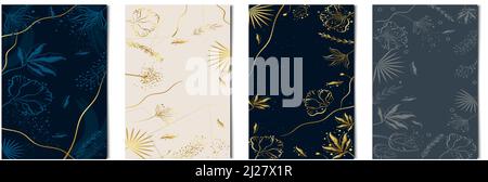 Set of 4 pcs. abstract artistic backgrounds with gold lines texture for advertising, business cards and banners - Vector illustration Stock Vector
