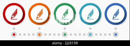 Pencil, draw concept vector icon set, flat design colorful buttons, infographic template in 5 color options Stock Vector