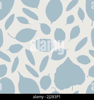 Silhouette of leaves vector in blue on a grey background. Stock Vector
