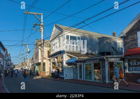 Provincetown, USA - September 24, 2017: people enjoy a warm summer day in the historic part of Provincetown, USA. Stock Photo