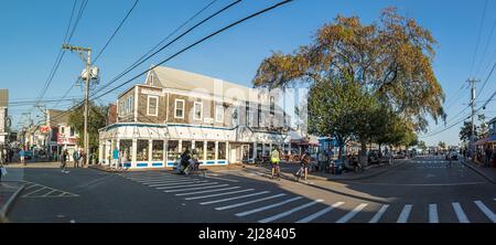 Provincetown, USA - September 24, 2017: people enjoy a warm summer day in the historic part of Provincetown, USA. Stock Photo