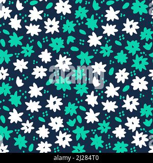 Flowers and leaves hand draw vector seamless pattern. Stock Vector