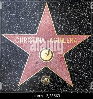 Los Angeles, USA - March 5, 2019: closeup of Star on the Hollywood Walk of Fame for Christina Aguilera. Stock Photo