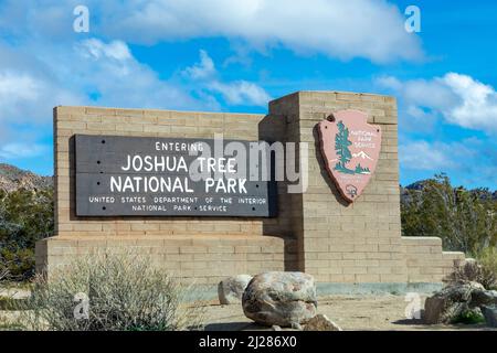 Joshua Tree, USA - March 6, 2019: entrance point to Joshua Tree national Park. Stock Photo