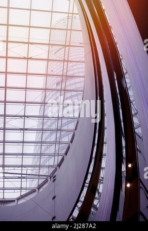 Construction of Glass Roof and modern Architecture of Skyscraper. Stock Photo