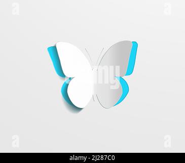 Paper butterfly on a white background. Love and Valentine's day concept. Top view. Stock Photo