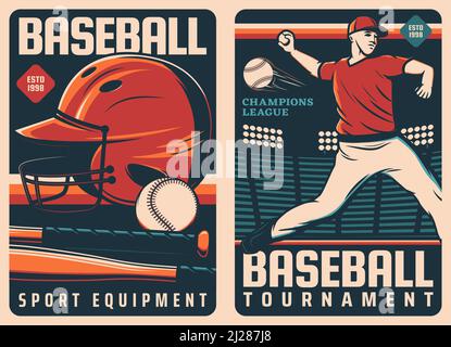 Baseball sport league championship retro poster for professional team  tournament. Vector vintage design of baseball player with ball and bat in  glove Stock Vector Image & Art - Alamy