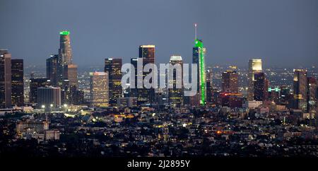 Los Angeles, USA - March 18, 2019: skyline of Los Angeles by night in smog on a summer day, USA. Stock Photo