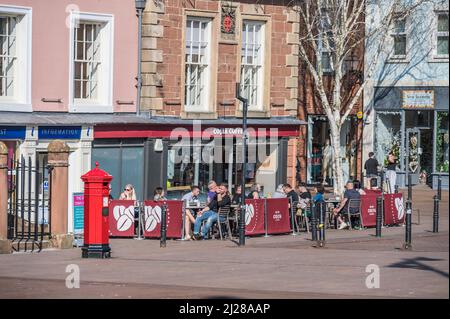 Carlisle street scenes around Carlisle Market Square and site of the original Town Hall Stock Photo