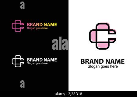 Rose Cross, Letter C or CC Logo. Logo letter C or letter CC with a cross-shaped rose design concept. Logo in line art style. Stock Vector