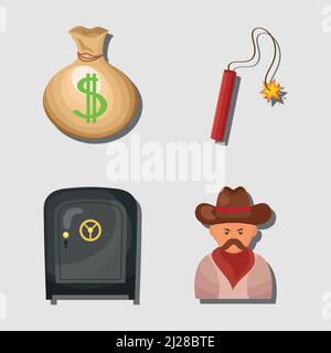 four wild west icons Stock Vector