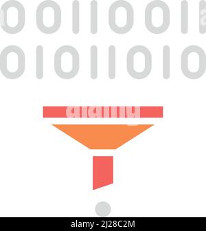 Vector filter, funnel, data tunnel white line icon. Stock Vector