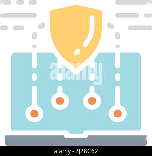 Vector security laptop, web protect white line icon. Stock Vector