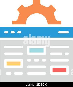Vector webpage with gear, browser repair, website optimization white line icon. Stock Vector