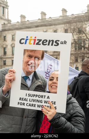 London, UK. 30th Mar, 2021. Protest and lobby by social care workers for the real living wage at the Houses of Parliment UK the protest was organised by Citizens UK Credit: Ian Davidson/Alamy Live News